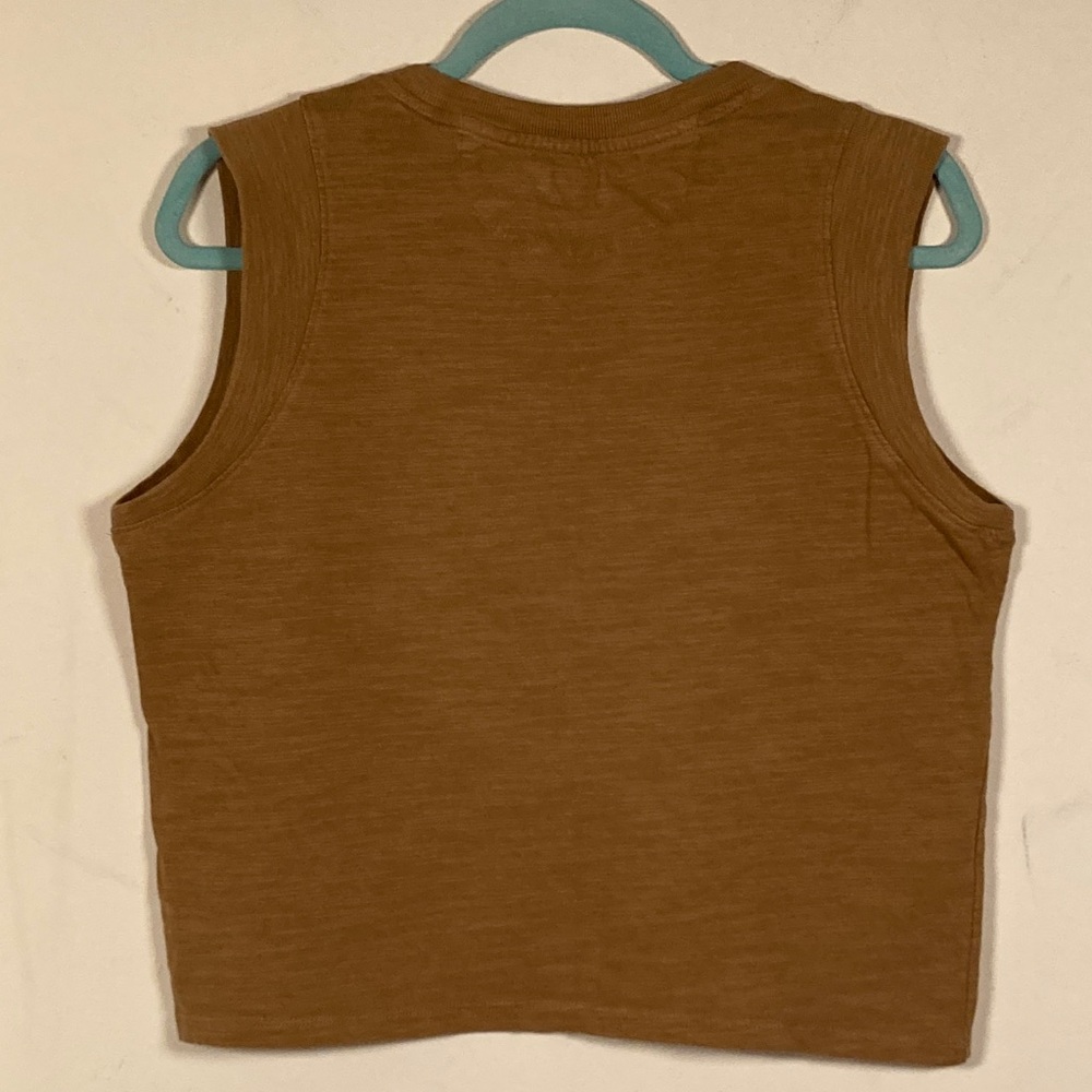 Faherty Sunwashed Slub Muscle Tank Dull Gold Sz MD Boho Cropped Sustainable - Picture 7 of 7